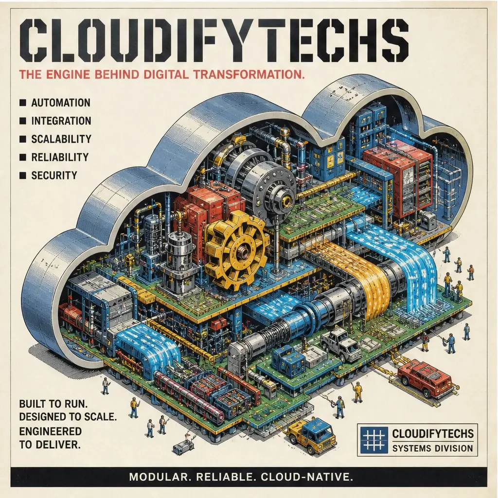 CloudifyTechs poster: an isometric cloud engine