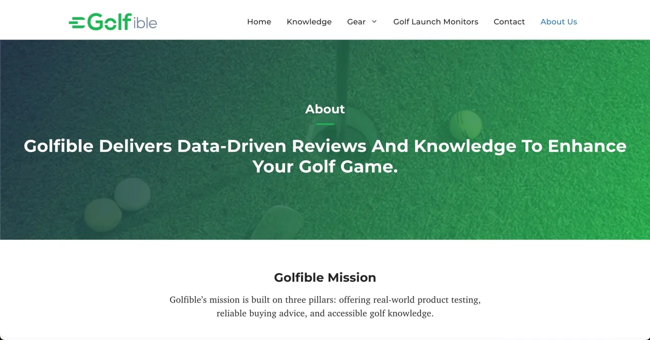 Golfible About page with its mission