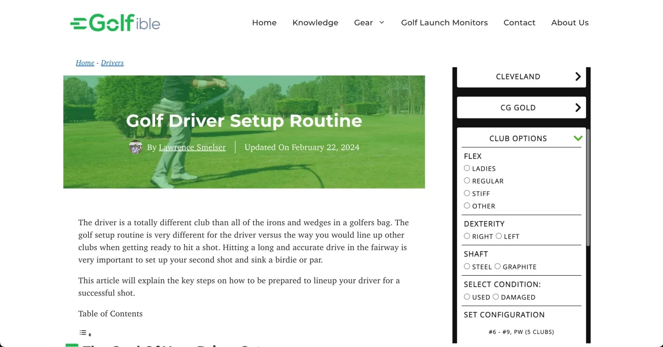 Golfible article page: Golf Driver Setup Routine