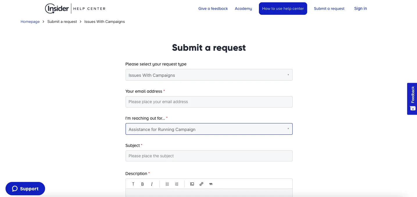 Insider help centre request form