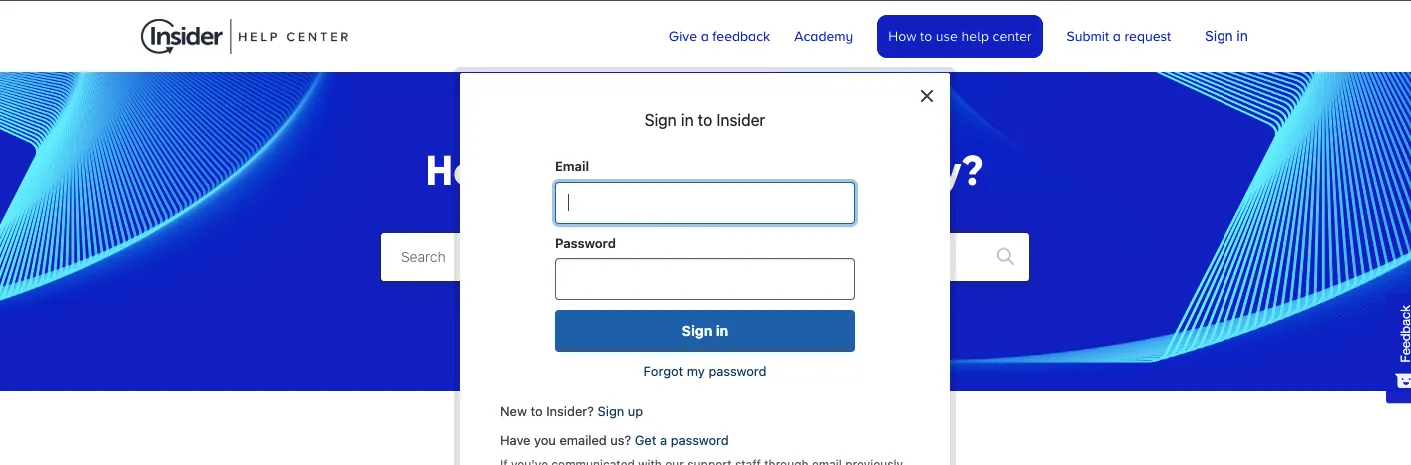 Insider help centre sign-in page