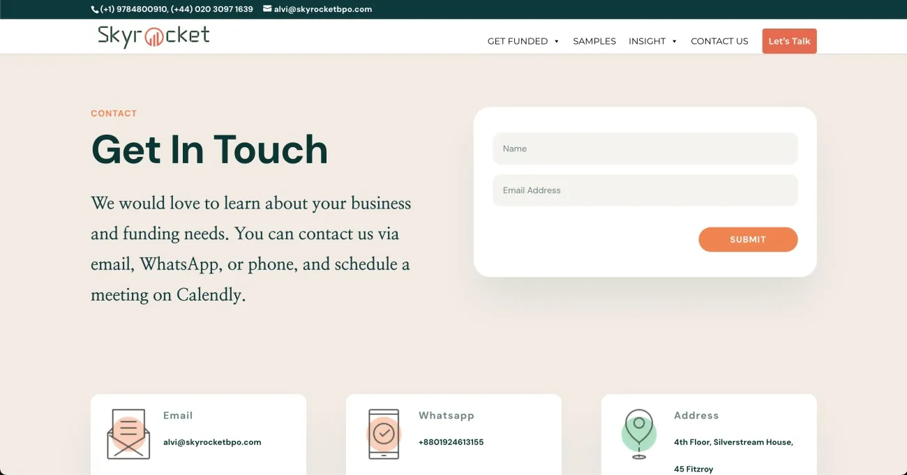 SkyRocket BPO contact page